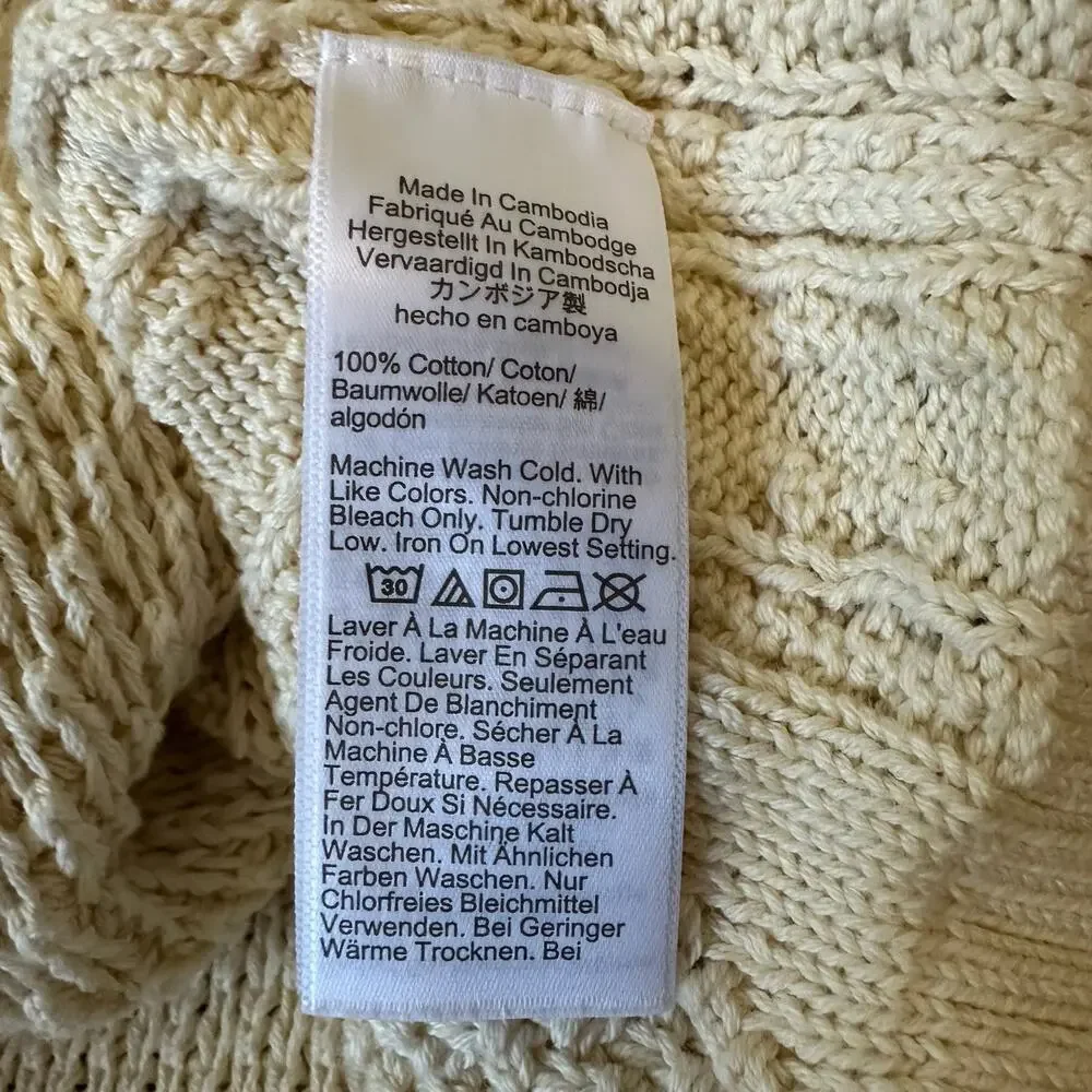 J.CREW Sweater Cream Crew Neck Pullover Cotton Cable Knit Fisherman